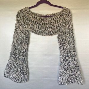 Handmade Crochet Cropped Top Hollow Out Long Sleeve Knit Sweater Cover Ups Sz S